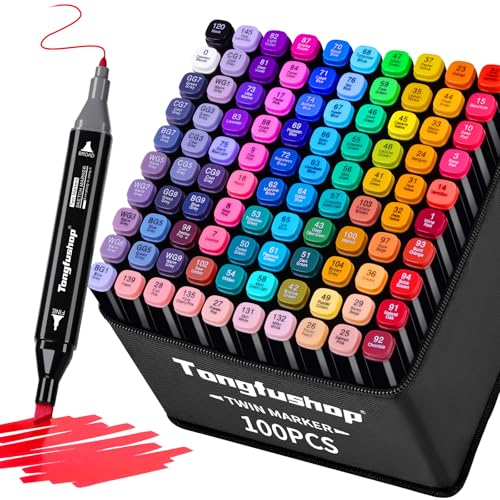 Tongfushop 100+2 Filzstifte, Dual Tip Marker Set, 2 Sekunden schnell trocknende Alkoholmarker, für Malerei, Zeichnung, Design, Rendering, Brief, Poster, Malbücher, mit Anti-Seepage Abstandshaltern Tongfushop 100+2 Filzstifte, Dual Tip Marker Set, 2 Sekunden schnell trocknende Alkoholmarker, für Malerei, Zeichnung, Design, Rendering, Brief, Poster, Malbücher, mit Anti-Seepage Abstandshaltern von Tongfushop