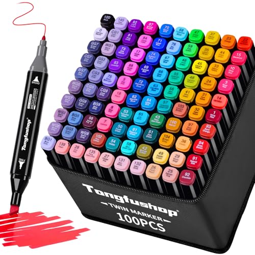 Tongfushop 100 Alkohol Stifte Set, 2 Sekunde Schnell Trocknende Alkohol Marker Set, Doppelseitige Marker Stifte Filzstifte mit Anti-Seepage Abstandshaltern für Malerei, Zeichnung, Design, Manga Tongfushop 100 Alkohol Stifte Set, 2 Sekunde Schnell Trocknende Alkohol Marker Set, Doppelseitige Marker Stifte Filzstifte mit Anti-Seepage Abstandshaltern für Malerei, Zeichnung, Design, Manga von Tongfushop