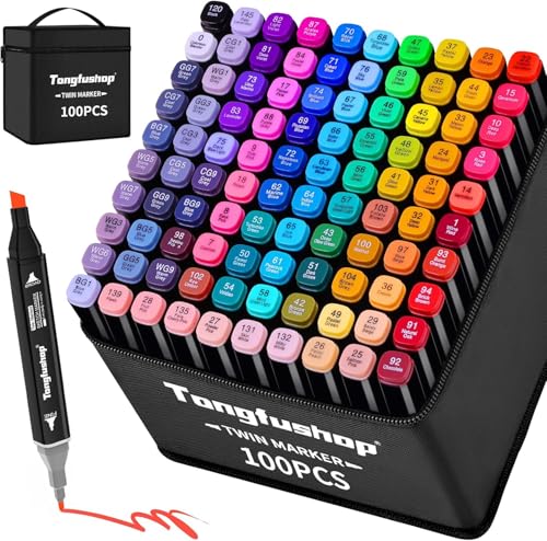 Tongfushop 100 Farben Alkohol Stifte Set, 2S Schnell Trocknende Doppelspitze Alkohol Marker, Meißel & Feine Alkoholmarker Filzstifte mit Anti-Seepage Abstandshaltern für Malerei Design Manga Tongfushop 100 Farben Alkohol Stifte Set, 2S Schnell Trocknende Doppelspitze Alkohol Marker, Meißel & Feine Alkoholmarker Filzstifte mit Anti-Seepage Abstandshaltern für Malerei Design Manga von Tongfushop