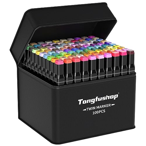 Tongfushop 100 Filzstifte, Marker Set, Twin Marker, Textmarker Stift Set für Studenten Manga Design und Zeichnen Skizzieren Malerei, Art Marker mit Schwarzer Tragetasche und Abstandshalter von Tongfushop