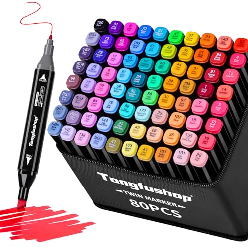 Tongfushop 100 Filzstifte Set, Twin Alkohol Marker, 2 Sekunde Schnell Trocknende Kunst Sketch Permanent Art Stifte für Malerei, Zeichnung, Design, Manga mit Tragetasche & Abstandshalter von Tongfushop