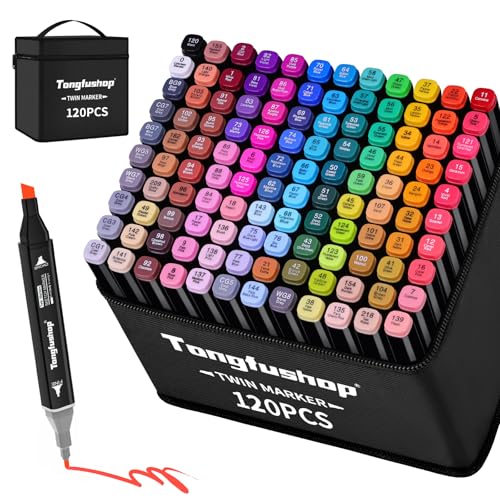 Tongfushop 120+2 Alkohol Stifte Set, 2 Sekunde Schnell Trocknende Alkohol Marker Set, Doppelseitige Marker Stifte Filzstifte mit Anti-Seepage Abstandshaltern für Malerei, Zeichnung, Design, Manga Tongfushop 120+2 Alkohol Stifte Set, 2 Sekunde Schnell Trocknende Alkohol Marker Set, Doppelseitige Marker Stifte Filzstifte mit Anti-Seepage Abstandshaltern für Malerei, Zeichnung, Design, Manga von Tongfushop