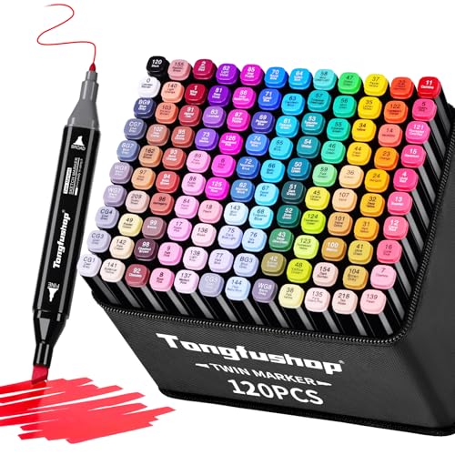 Tongfushop 120 Farben Alkohol Stifte Set, 2S Schnell Trocknende Doppelspitze Alkohol Marker, Meißel & Feine Alkoholmarker Filzstifte mit Anti-Seepage Abstandshaltern für Malerei Design Manga von Tongfushop