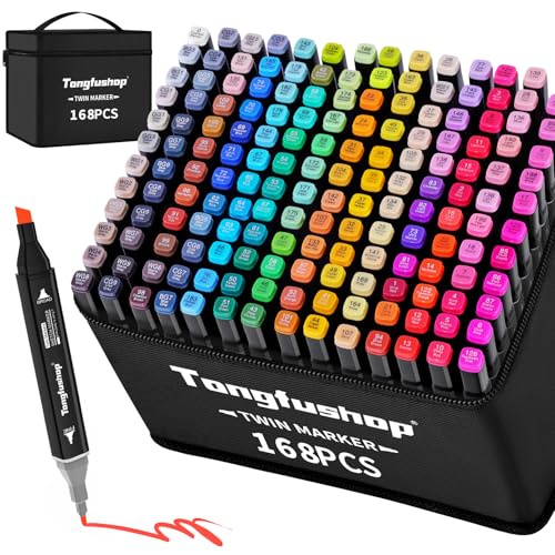 Tongfushop 168 Filzstifte Set, Twin Alkohol Marker, 2 Sekunde Schnell Trocknende Kunst Sketch Permanent Art Stifte für Erwachsene Studenten Manga Design Zeichnen mit Tragetasche & Abstandshalter von Tongfushop