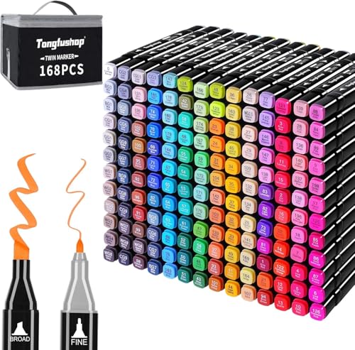 Tongfushop Filzstifte, 168+2 Marker Set, 2 Sekunde Schnell Trocknende Twin Marker, Alkohol Marker Stifte für Malerei, Zeichnung, Design, Rendering, Brief, Manga, mit Anti-Seepage Abstandshalter von Tongfushop