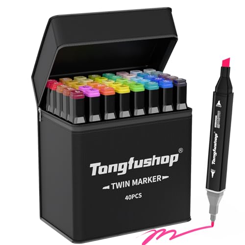 Tongfushop 40+2 Filzstifte, Twin Marker, Marker Set für Studenten Manga Design und Zeichnen Skizzieren Malerei, Art Marker mit Schwarzer Tragetasche und Abstandshalter von Tongfushop