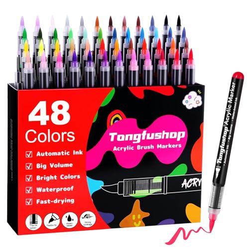Tongfushop 48 Acrylstifte für Steine Wasserfest, Pinsel Spitze Acrylstifte Set, Schnelltrocknende Steine Bemalen Acrylmarker Stifte für Rock, Glas, Holz, Keramik, Stoff, Basteln Ostern, Weihnachten Tongfushop 48 Acrylstifte für Steine Wasserfest, Pinsel Spitze Acrylstifte Set, Schnelltrocknende Steine Bemalen Acrylmarker Stifte für Rock, Glas, Holz, Keramik, Stoff, Basteln Ostern, Weihnachten von Tongfushop