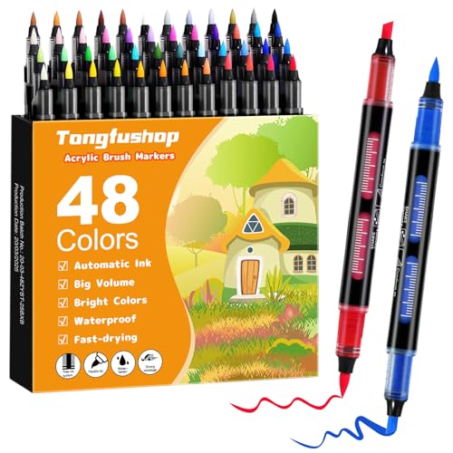Tongfushop 48 Farben Acrylstifte Set, Doppelspitze Acrylstifte für Steine Wasserfest, Schnelltrocknende Steine Bemalen Marker Stifte für Glas, Holz, Keramik, Leinwand, Basteln Ostern, Weihnachten Tongfushop 48 Farben Acrylstifte Set, Doppelspitze Acrylstifte für Steine Wasserfest, Schnelltrocknende Steine Bemalen Marker Stifte für Glas, Holz, Keramik, Leinwand, Basteln Ostern, Weihnachten von Tongfushop