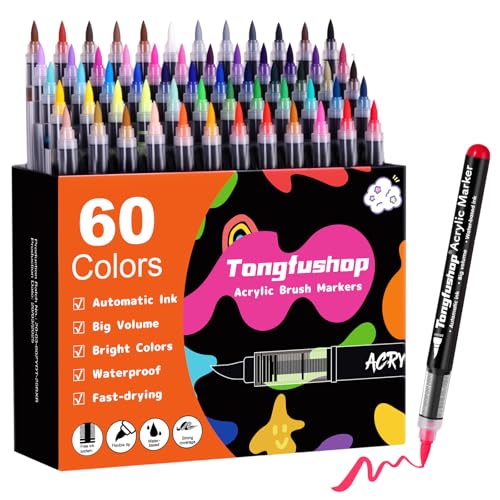 Tongfushop 60 Acrylstifte für Steine Wasserfest, Pinsel Spitze Acrylstifte Set, Schnelltrocknende Steine Bemalen Acrylic Marker Stifte für Rock, Glas, Holz, Keramik, Stoff, Basteln Ostern, Weihnachten Tongfushop 60 Acrylstifte für Steine Wasserfest, Pinsel Spitze Acrylstifte Set, Schnelltrocknende Steine Bemalen Acrylic Marker Stifte für Rock, Glas, Holz, Keramik, Stoff, Basteln Ostern, Weihnachten von Tongfushop