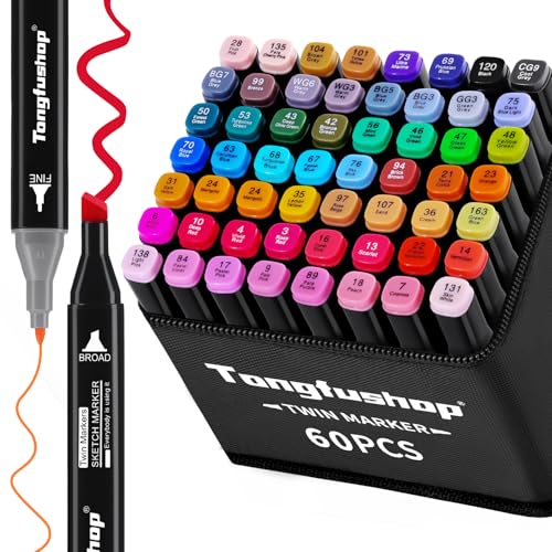 Tongfushop 60 Alkohol Stifte Set, 2 Sekunde Schnell Trocknende Alkohol Marker Set, Doppelseitige Marker Stifte Filzstifte mit Anti-Seepage Abstandshaltern für Malerei, Zeichnung, Design, Manga Tongfushop 60 Alkohol Stifte Set, 2 Sekunde Schnell Trocknende Alkohol Marker Set, Doppelseitige Marker Stifte Filzstifte mit Anti-Seepage Abstandshaltern für Malerei, Zeichnung, Design, Manga von Tongfushop