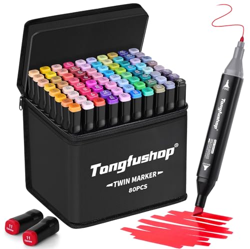 Tongfushop 80 Alkohol Marker Set, 2 Sekunden Schnell Trocknende Filzstifte, Filzstifte Dicke und Dünne Alkohol Stifte mit Anti-Seepage Abstandshaltern für Malerei, Zeichnung, Design, Rendering Tongfushop 80 Alkohol Marker Set, 2 Sekunden Schnell Trocknende Filzstifte, Filzstifte Dicke und Dünne Alkohol Stifte mit Anti-Seepage Abstandshaltern für Malerei, Zeichnung, Design, Rendering von Tongfushop