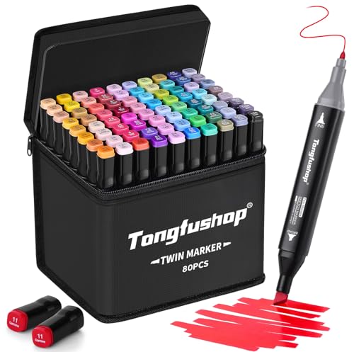 Tongfushop 80 Alkohol Marker Set, 2 Sekunden Schnell Trocknende Filzstifte Kinder, Filzstifte Dicke und Dünne Alkohol Stifte mit Anti-Seepage Abstandshaltern für Malerei, Zeichnung, Design, Rendering von Tongfushop