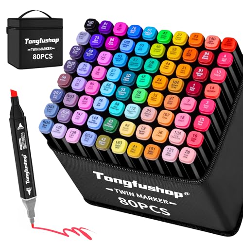 Tongfushop 80 Alkohol Stifte Set, Meißel & Feine Verdoppelt Alkohol Marker, 2 Sekunde Schnell Trocknende Marker Stifte Filzstifte mit Anti-Seepage Abstandshaltern für Malerei Zeichnung Design Manga von Tongfushop