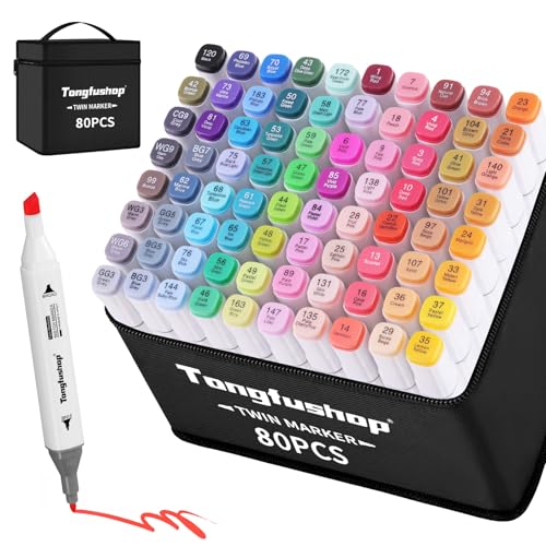 Tongfushop Alkohol-Marker, Doppelspitze, 80 Farben, Mixer, Kunst, Zeichnen, professionelle Permanent-Skizzenstifte für Künstler, Erwachsene, Mal-Illustrationen mit Organisationshülle, Pad Tongfushop Alkohol-Marker, Doppelspitze, 80 Farben, Mixer, Kunst, Zeichnen, professionelle Permanent-Skizzenstifte für Künstler, Erwachsene, Mal-Illustrationen mit Organisationshülle, Pad von Tongfushop