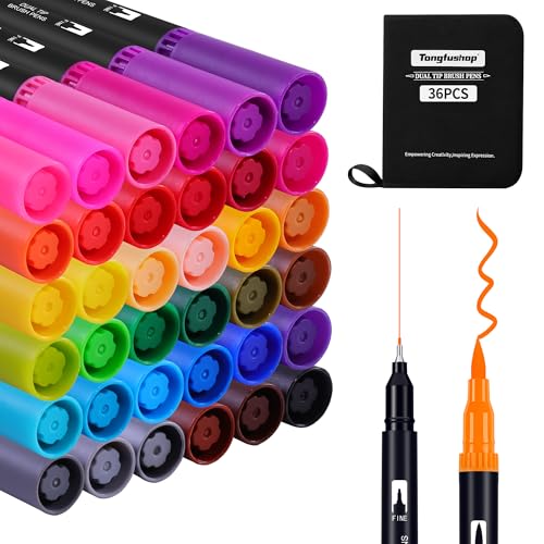 Tongfushop Dual Brush Pen Set, 36 Farben Doppelseitig Pinselstifte Aquarell Marker Fineliner Set, Filzstifte Dicke und Dünne Für Erwachsene Kalligraphie Handlettering Manga Malbücher Journal Tongfushop Dual Brush Pen Set, 36 Farben Doppelseitig Pinselstifte Aquarell Marker Fineliner Set, Filzstifte Dicke und Dünne Für Erwachsene Kalligraphie Handlettering Manga Malbücher Journal von Tongfushop