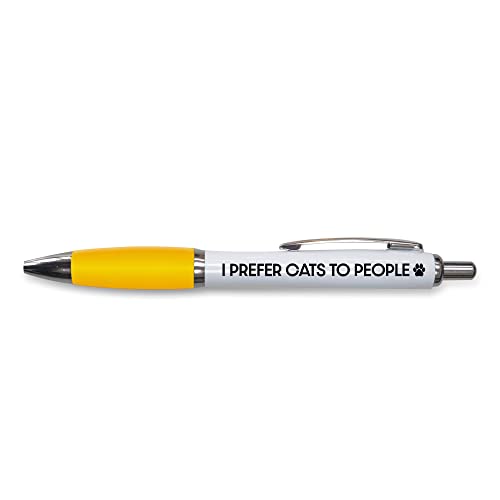 Tongue in Peach Lustiger Kugelschreiber – I Prefer Cats To People – Geschenke für Katzenliebhaber – lustiges Witz-Schreibwaren, Katzen-Stift – Gelb – PP151 von Tongue in Peach