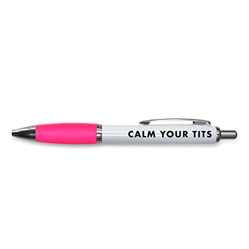 Tongue in Peach Lustiger Kugelschreiber mit Aufschrift Calm Your T, lustiges Witz-Schreibwaren, Pink PP93 von Tongue in Peach