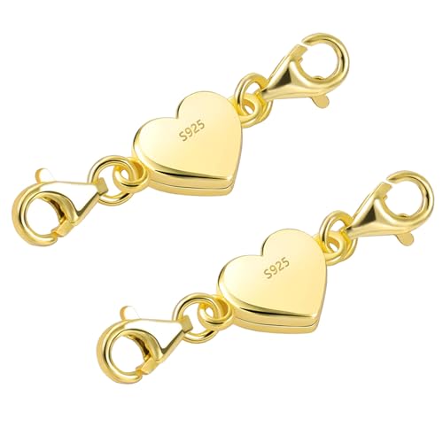 Tongyixin 2 Stück Gold Herz Magnetverschluss Kette 925 Silber Kette Damen Magnetverschluss Armband Schmuck Armband Verschluss Halskette Herren DIY Jewellery Accessories (2 Stück Gold) von Tongyixin