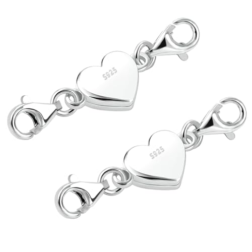 Tongyixin 2 Stück Gold Herz Magnetverschluss Kette 925 Silber Kette Damen Magnetverschluss Armband Schmuck Armband Verschluss Halskette Herren DIY Jewellery Accessories (2 Stück Silber) von Tongyixin