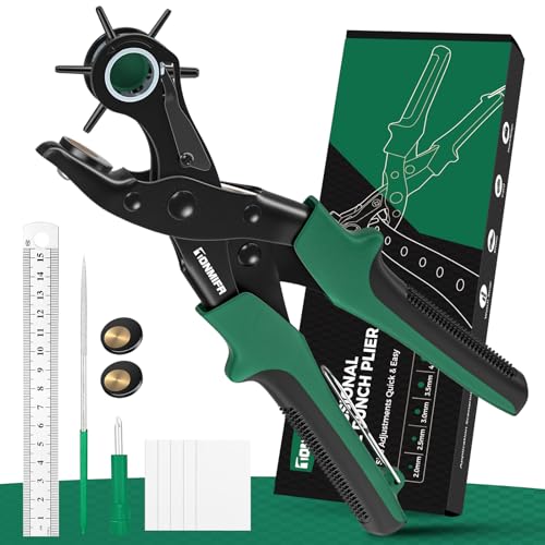Professionelle Lederlochzange - Tonmifr Heavy Duty 6 Größen Gürtel & Uhrenarmband Locher Werkzeug, Leder Handwerk Werkzeug für Gürtel, Handtaschen, Riemen, Karton, Präzision geschliffene Stanzen mit r von Tonmifr
