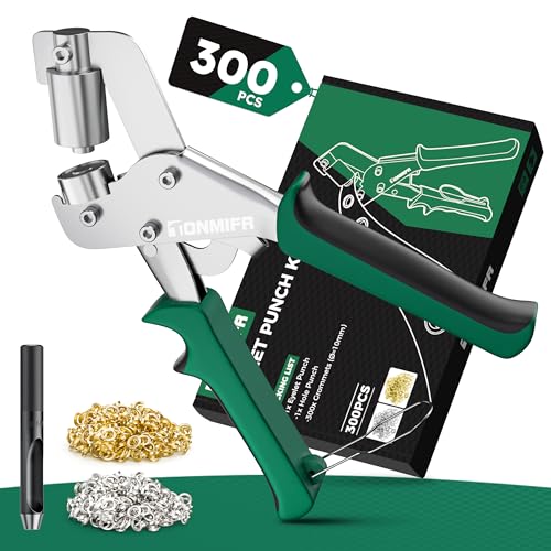 Tonmifr Profi Ösenzange Set mit 300 Rostfreien Ösen Ø 10mm - Magnetische Ösenpresse aus Gehärtetem Stahl für Stoffe, Planen, Leder & Sonnensegeln | Inkl. Schlagwerkzeug von Tonmifr