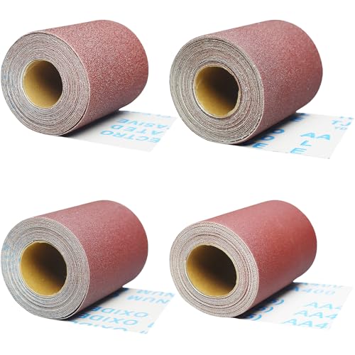 Schmirgeltuch-Rollen-Set – Körnung 80, 120, 220, 320 pro Rolle, 4,5 m, Schleifpapierrollen, sortiertes Schleifpapier für Holzbearbeitung, Automobil, Metallpolitur, (10,2 cm breit) von Tonmp