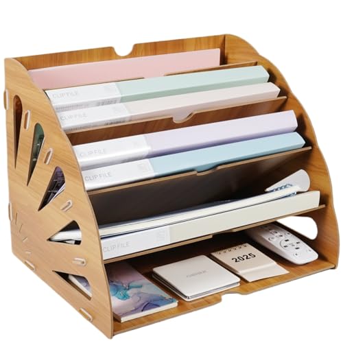 Tonsmile Dokumentenablage Holz, A4 Briefablage 5 Ablagefächer Schreibtisch Datei Organizer Papierablage Aktenaufbewahrung Ablagesystem Dokumentenhalter für Büro von Tonsmile