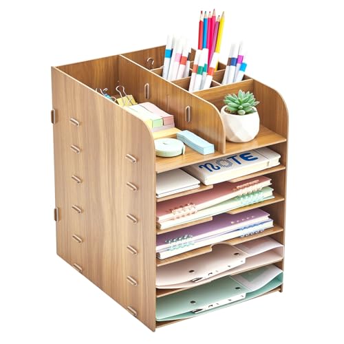 Tonsmile Schreibtisch Organizer Holz, Ordnungssystem Tisch Organizer Büro A4 Briefablage Ablagefächer Papierablage von Tonsmile