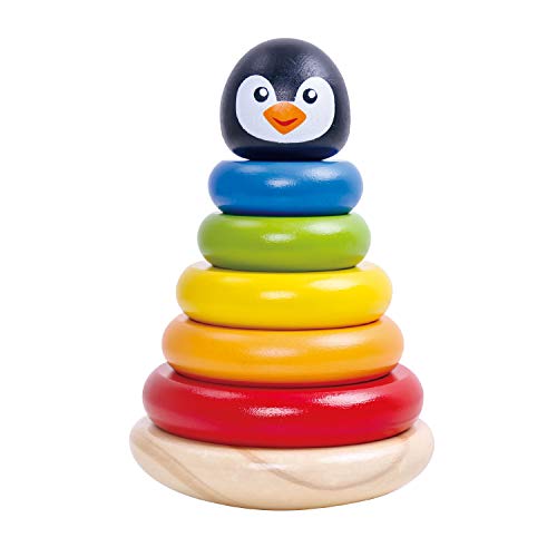 Tooky Toy Pinguin aus Holz – Formen zum Stapeln – Holzfigur – Tiere aus Holz – Babyspielzeug – Krabbelspiel – Holzringe – ca. 5 x 13 cm TKB502 Mehrfarbig von Tooky Toy