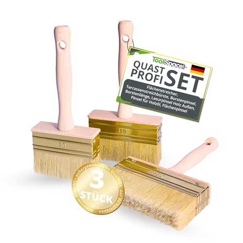 ToolSpace 3X Quast Set 90/110/130 mm Flächenstreicher Deckenbürste Kleisterbürste Fassadenpinsel Holzgriff Lasur- 3er-Set Tapetenpinsel Tapetenkleister Tapezierbürste zum Grundieren Tiefengrund von ToolSpace
