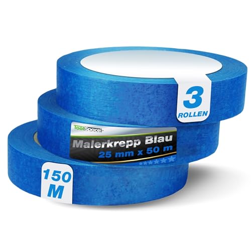 ToolSpace 3x Malerkrepp für präzise Farbkanten PROFI Kreppband 25 mm - 3 x 50m Abdeckband Blau Malertape Klebeband Malerband aus Krepp Streichen Lackieren Renovieren Selbstklebend Maler Abklebeband ToolSpace 3x Malerkrepp für präzise Farbkanten PROFI Kreppband 25 mm - 3 x 50m Abdeckband Blau Malertape Klebeband Malerband aus Krepp Streichen Lackieren Renovieren Selbstklebend Maler Abklebeband von ToolSpace