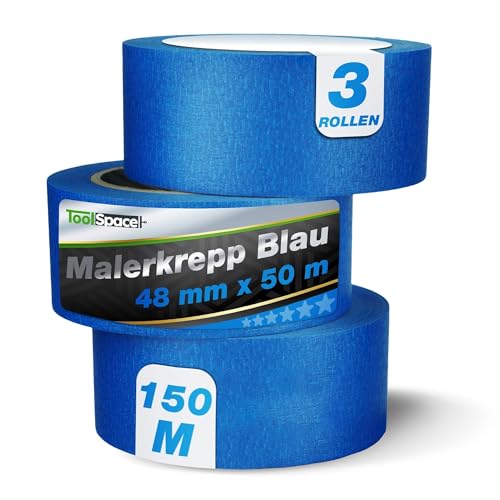 ToolSpace 3x Malerkrepp für präzise Farbkanten PROFI Kreppband 48 mm - 3 x 50m Abdeckband Blau Malertape Klebeband Malerband aus Krepp Streichen Lackieren Renovieren Selbstklebend Maler Abklebeband ToolSpace 3x Malerkrepp für präzise Farbkanten PROFI Kreppband 48 mm - 3 x 50m Abdeckband Blau Malertape Klebeband Malerband aus Krepp Streichen Lackieren Renovieren Selbstklebend Maler Abklebeband von ToolSpace