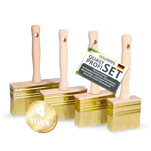 ToolSpace 4X Quast Set 70/90/110/130 mm Flächenstreicher Deckenbürste Kleisterbürste Fassadenpinsel Holzgriff Lasur- Kleisterpinsel Tapetenkleister Tapezierbürste zum Grundieren Tiefengrund DIY BAU von ToolSpace