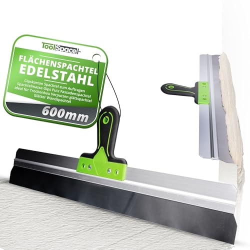ToolSpace Flächenspachtel Edelstahl Breitspachtel 600 mm Gipskarton Spachtel zum Auftragen Spachtelmasse Gips Putz Fassadenspachtel ideal für Trockenbau Verputzen glättspachtel Glätter Wandspachtel von ToolSpace
