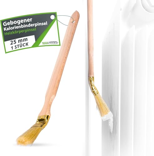 ToolSpace Heizkörperpinsel Winkelpinsel 3 Stück Eckpinsel Langer Stiel Holzgriff Heizungspinsel Naturborsten Pinsel Lang Stiel Gebogen Heizkörperpinselset 36/50/63 mm für Schwer Zugängliche Stellen von ToolSpace