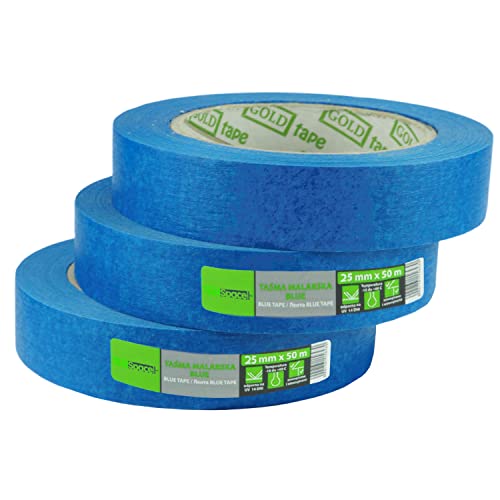 ToolSpace Kreppband Malerband Set Blau - Profi Maler Klebeband für Renovierungsarbeiten Masking Tape - Lösungsmittelfrei 25 mm / 50 m Rolle Set mit 3 Stück 150 m von ToolSpace