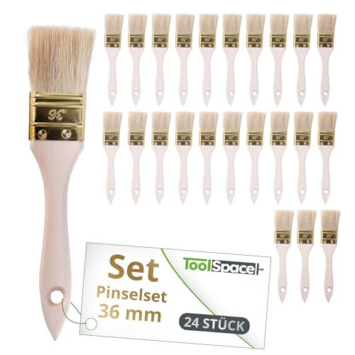 ToolSpace Pinselset Borstenpinsel 24er Set 36 mm Flachpinsel Naturborsten Einwegpinsel oder Universal Pinsel Lackierpinsel Lackpinsel für Lacke Holz Möbel Malerpinsel Wandpinsel Streichpinsel DIY von ToolSpace