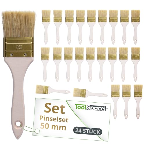 ToolSpace Pinselset Borstenpinsel 24er Set 50 mm Flachpinsel Naturborsten Einwegpinsel oder Universal Pinsel Lackierpinsel Lackpinsel für Lacke Holz Möbel Malerpinsel Wandpinsel Streichpinsel DIY von ToolSpace