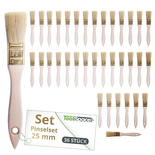 ToolSpace Pinselset Borstenpinsel 36er Set 25 mm Flachpinsel Naturborsten Einwegpinsel oder Universal Pinsel Lackierpinsel Lackpinsel für Lacke Holz Möbel Malerpinsel Wandpinsel Streichpinsel DIY von ToolSpace