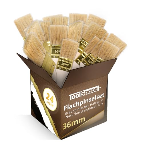 ToolSpace Pinselset Flachpinsel Set 24er Borstenpinsel 36 mm Flachpinsel-Set Naturborsten Pinsel Holz Griff Lackierpinsel Malerpinsel Lasurpinsel Streichen Wänden Malerbedarf Wandfarbe Streichpinsel ToolSpace Pinselset Flachpinsel Set 24er Borstenpinsel 36 mm Flachpinsel-Set Naturborsten Pinsel Holz Griff Lackierpinsel Malerpinsel Lasurpinsel Streichen Wänden Malerbedarf Wandfarbe Streichpinsel von ToolSpace