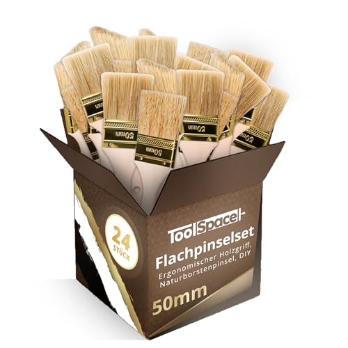 ToolSpace Pinselset Flachpinsel Set 24er Borstenpinsel 50 mm Flachpinsel-Set Naturborsten Pinsel Holz Griff Lackierpinsel Malerpinsel Lasurpinsel Streichen Wänden Malerbedarf Wandfarbe Streichpinsel ToolSpace Pinselset Flachpinsel Set 24er Borstenpinsel 50 mm Flachpinsel-Set Naturborsten Pinsel Holz Griff Lackierpinsel Malerpinsel Lasurpinsel Streichen Wänden Malerbedarf Wandfarbe Streichpinsel von ToolSpace