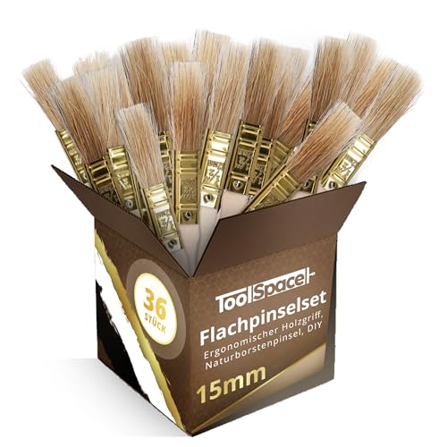 ToolSpace Pinselset Flachpinsel Set 36er Borstenpinsel 15 mm Flachpinsel-Set Naturborsten Pinsel Holz Griff Lackierpinsel Malerpinsel Lasurpinsel Streichen Wänden Malerbedarf Wandfarbe Streichpinsel ToolSpace Pinselset Flachpinsel Set 36er Borstenpinsel 15 mm Flachpinsel-Set Naturborsten Pinsel Holz Griff Lackierpinsel Malerpinsel Lasurpinsel Streichen Wänden Malerbedarf Wandfarbe Streichpinsel von ToolSpace