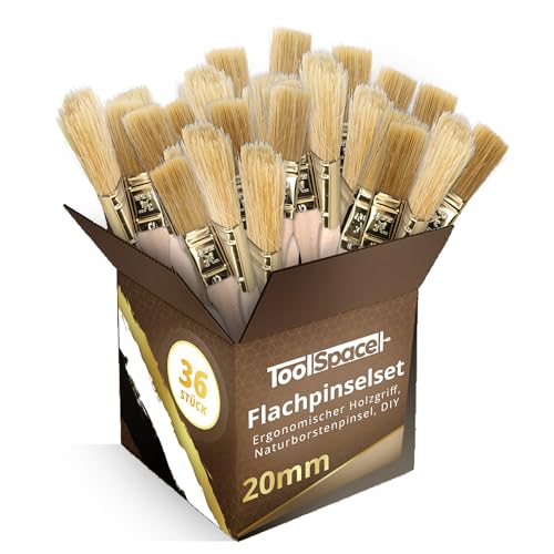 ToolSpace Pinselset Flachpinsel Set 36er Borstenpinsel 20 mm Flachpinsel-Set Naturborsten Pinsel Holz Griff Lackierpinsel Malerpinsel Lasurpinsel Streichen Wänden Malerbedarf Wandfarbe Streichpinsel ToolSpace Pinselset Flachpinsel Set 36er Borstenpinsel 20 mm Flachpinsel-Set Naturborsten Pinsel Holz Griff Lackierpinsel Malerpinsel Lasurpinsel Streichen Wänden Malerbedarf Wandfarbe Streichpinsel von ToolSpace