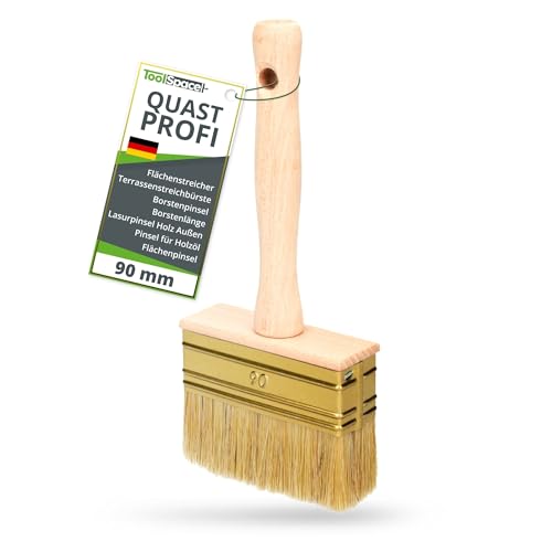 ToolSpace Quast 90 mm Profi Flächenstreicher Deckenbürste Kleisterbürste Fassadenpinsel Holzgriff Kleisterpinsel Tapetenkleister Tapezierbürste Borstenpinsel zum Grundieren Tiefengrund Lasurpinsel von ToolSpace