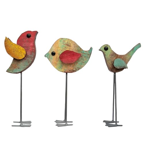 Toolart Dekorative Skulpturen aus Holz – handgefertigtes Set mit 3 rustikalen Vogel- und Fischfiguren für Zuhause, Regal oder Büro von Toolart