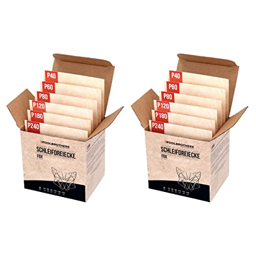 Toolbrothers FOX Schleifset Delta Schleifdreiecke 93 x 93 x 93 mm Klett 6 Loch je 10x P40 / P60 / P80 / P120 / P180 / 240 für Hartholz, Weichholz, Lack, Stein, Stahl, Aluminium, Furnier (2) von Toolbrothers