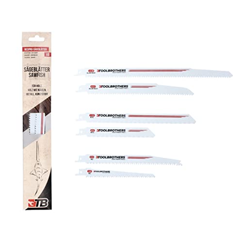 Toolbrothers SAWFISH Reciprosägen 6-teiliges Säbelsägen-Set HCS/BIM für die Bearbeitung von Holz, Holz mit Nägeln, Metall & Kunststoff Toolbrothers SAWFISH Reciprosägen 6-teiliges Säbelsägen-Set HCS/BIM für die Bearbeitung von Holz, Holz mit Nägeln, Metall & Kunststoff von Toolbrothers