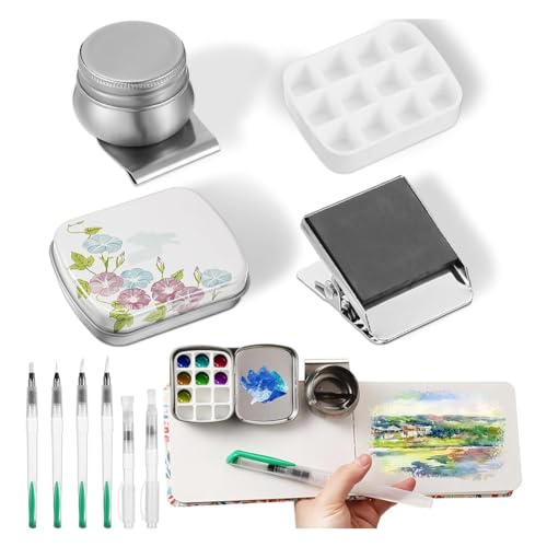 Toolvvik 11-Teilige Blechdose, 12 Leere Aquarellpaletten, Künstlerpinsel mit Schutzhülle, Aquarell-Set zum Skizzieren Toolvvik 11-Teilige Blechdose, 12 Leere Aquarellpaletten, Künstlerpinsel mit Schutzhülle, Aquarell-Set zum Skizzieren von Toolvvik