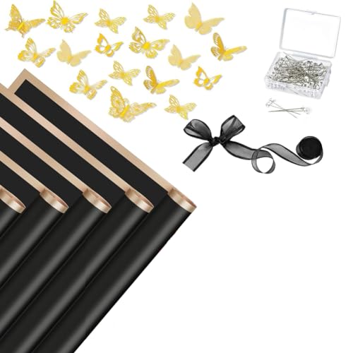 Toolvvik 20 Blatt Blumenstrauß-Geschenkpapier-Set, Blumengeschenkpapier, Floristenbedarf mit 48 Stück 3D-Goldschmetterlingen Toolvvik 20 Blatt Blumenstrauß-Geschenkpapier-Set, Blumengeschenkpapier, Floristenbedarf mit 48 Stück 3D-Goldschmetterlingen von Toolvvik