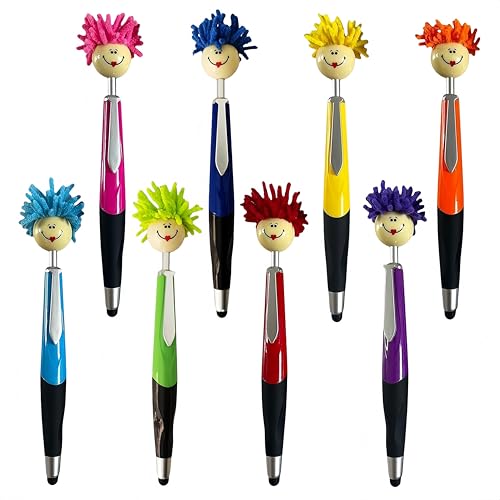 Tootesa 8 Stück Kugelschreiber, Mop Kopf lustig Topper Stift mit Plüsch Haar Schreibstifte Klick Stift Cartoon Multi Funktions Signing Geschenk für Büro Hause Kinder und Freund 8 Farben von Tootesa